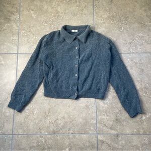 Blue Knit Collared Cardigan